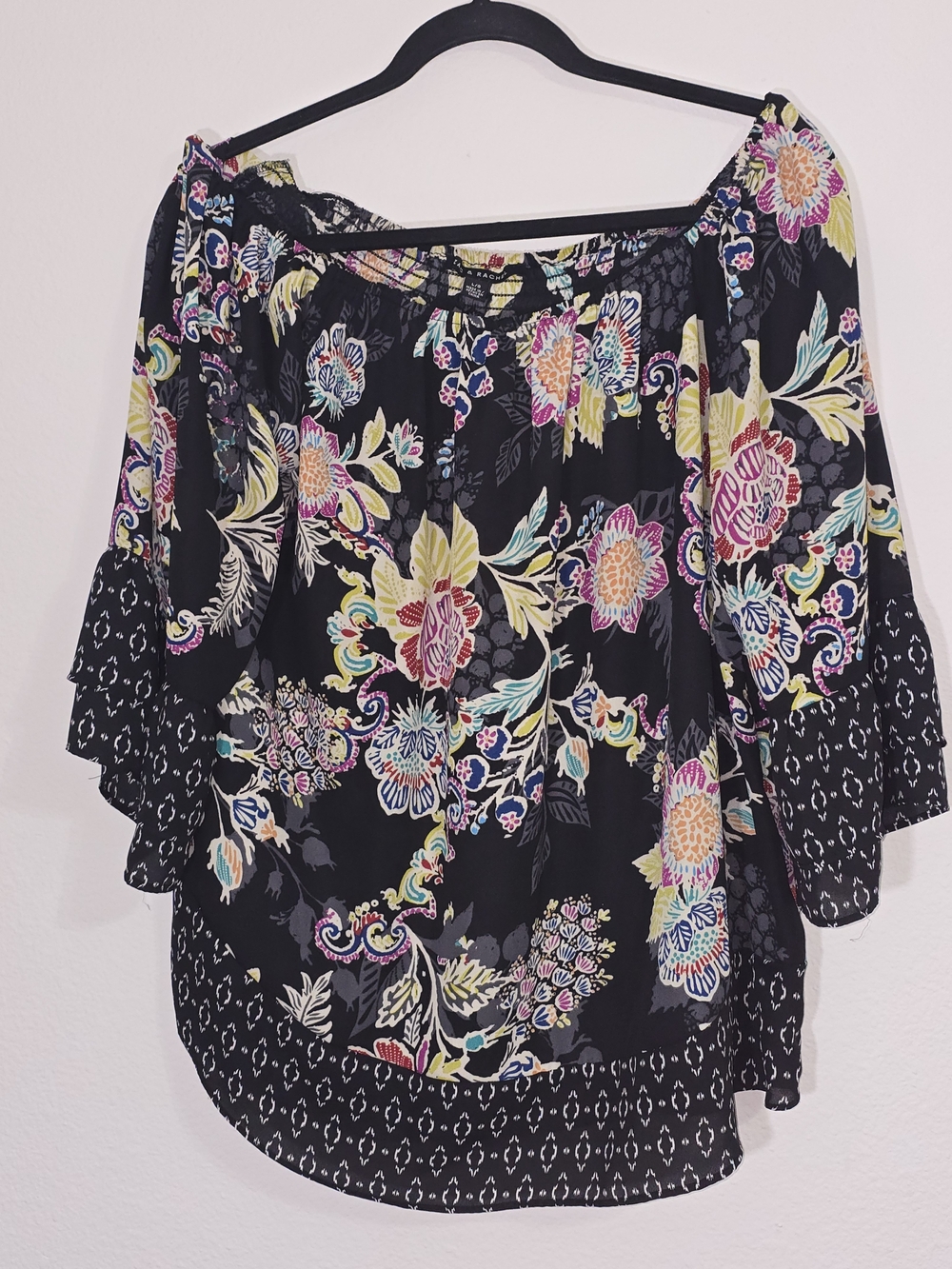 Zac & Rachel Black Off-Shoulder Floral Peasant Blouse